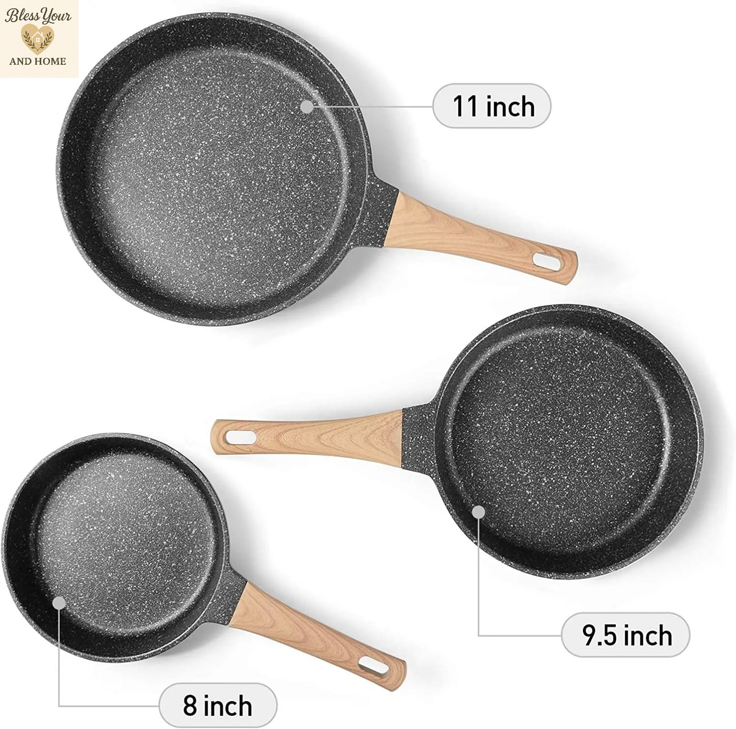 YIIFEEO Nonstick Frying Pan Set - Versatile Granite Skillet Cookware for Effortless Cooking (8", 9.5", & 11" Sizes) - Perfect Christmas Gift for Home Chefs