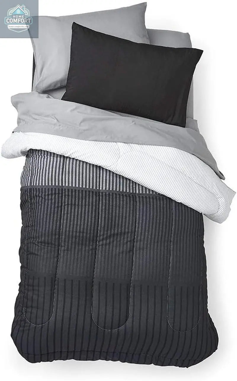 OCM Preferred Dorm Essentials Value Pack - 23 Piece Twin XL Set | Twin XL | Comforter, Sheets, Pad, Topper, Towels, Organization, Storage | Preston Black and Gray | Graphic Black, Gray and White
