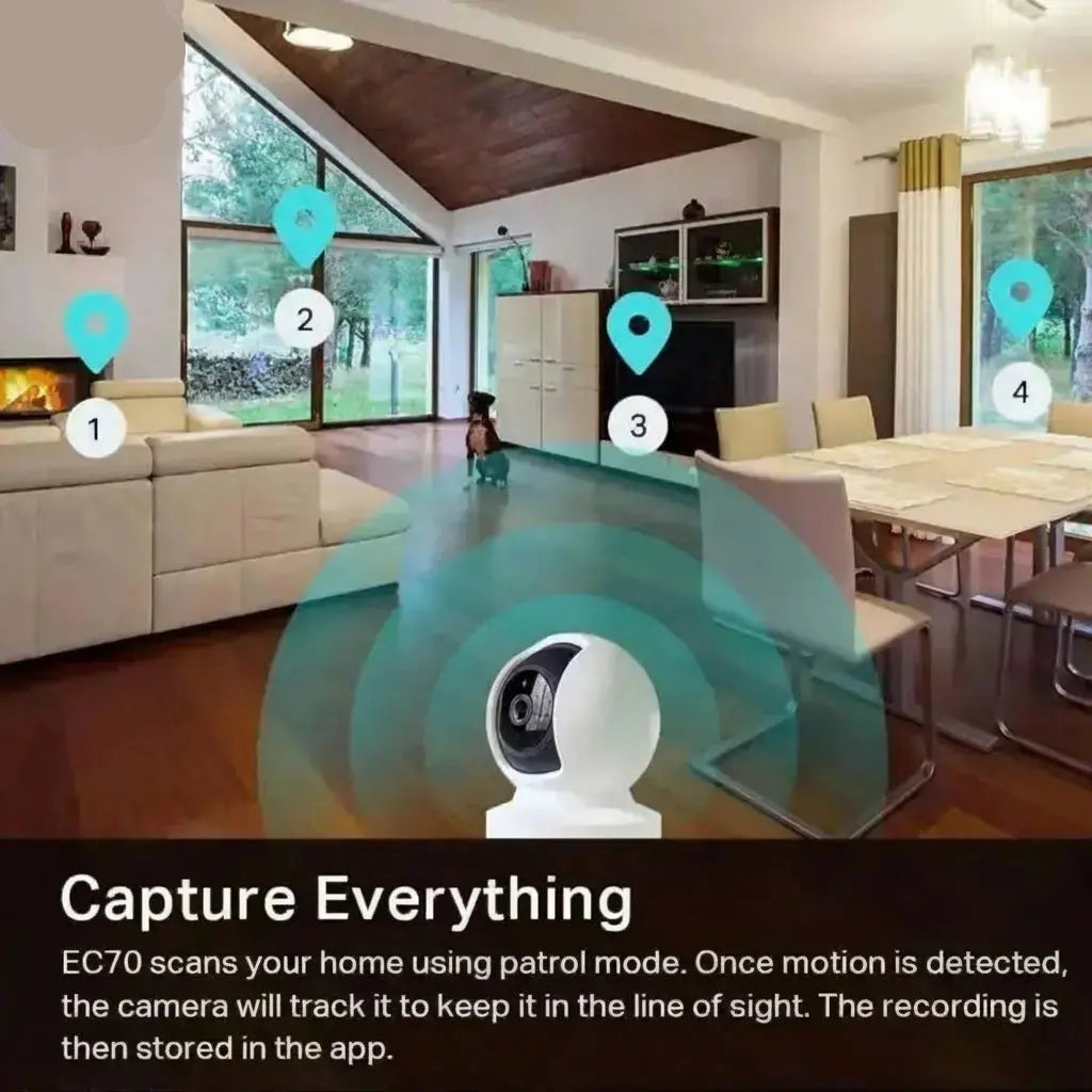 Indoor Pan/Tilt Smart Security Camera, 1080P HD Dog-Camera,2.4Ghz with Night Vision,Motion Detection for Baby and Pet Monitor, Cloud & SD Card Storage, Works with Alexa& Google Home (EC70), White