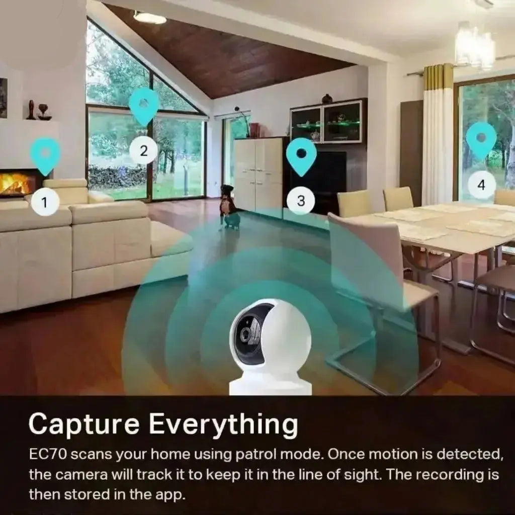 Indoor Pan/Tilt Smart Security Camera, 1080P HD Dog-Camera,2.4Ghz with Night Vision,Motion Detection for Baby and Pet Monitor, Cloud & SD Card Storage, Works with Alexa& Google Home (EC70), White