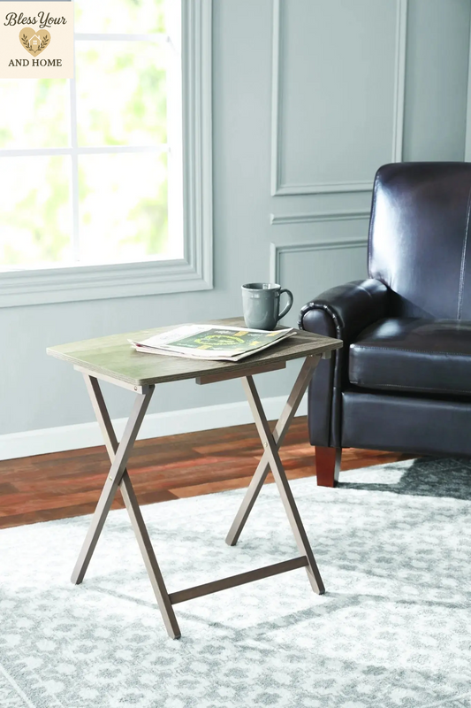 Elevate Your Space with the Stylish Mainstays Indoor Oversized Folding Tray Table in Rustic Gray - Perfect for Dining or Work!