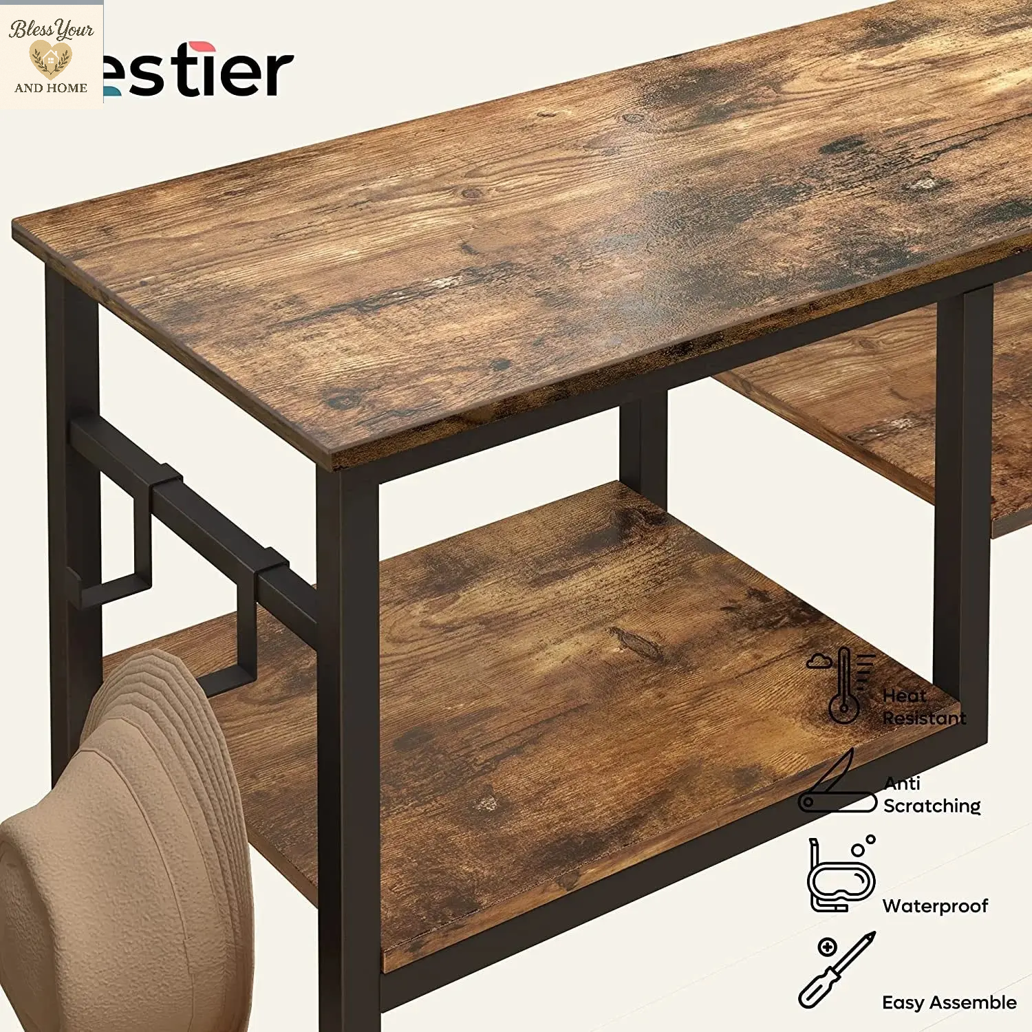Elegant Rustic Narrow Console Table with 4 Storage Shelves and 2 Hooks - Perfect for Any Space