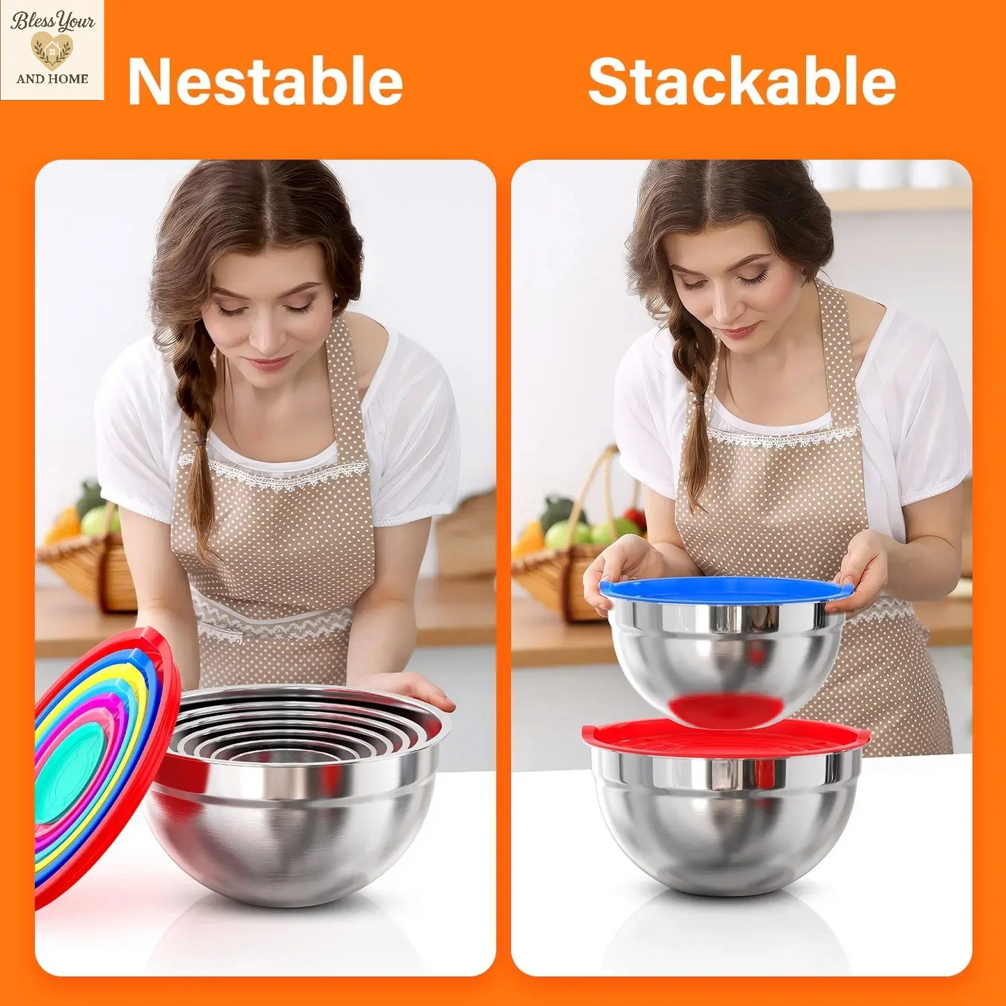 Elevate Your Culinary Experience with TINANA's 7-Pack Stainless Steel Mixing Bowls with Lids - Perfect for Every Kitchen Task!