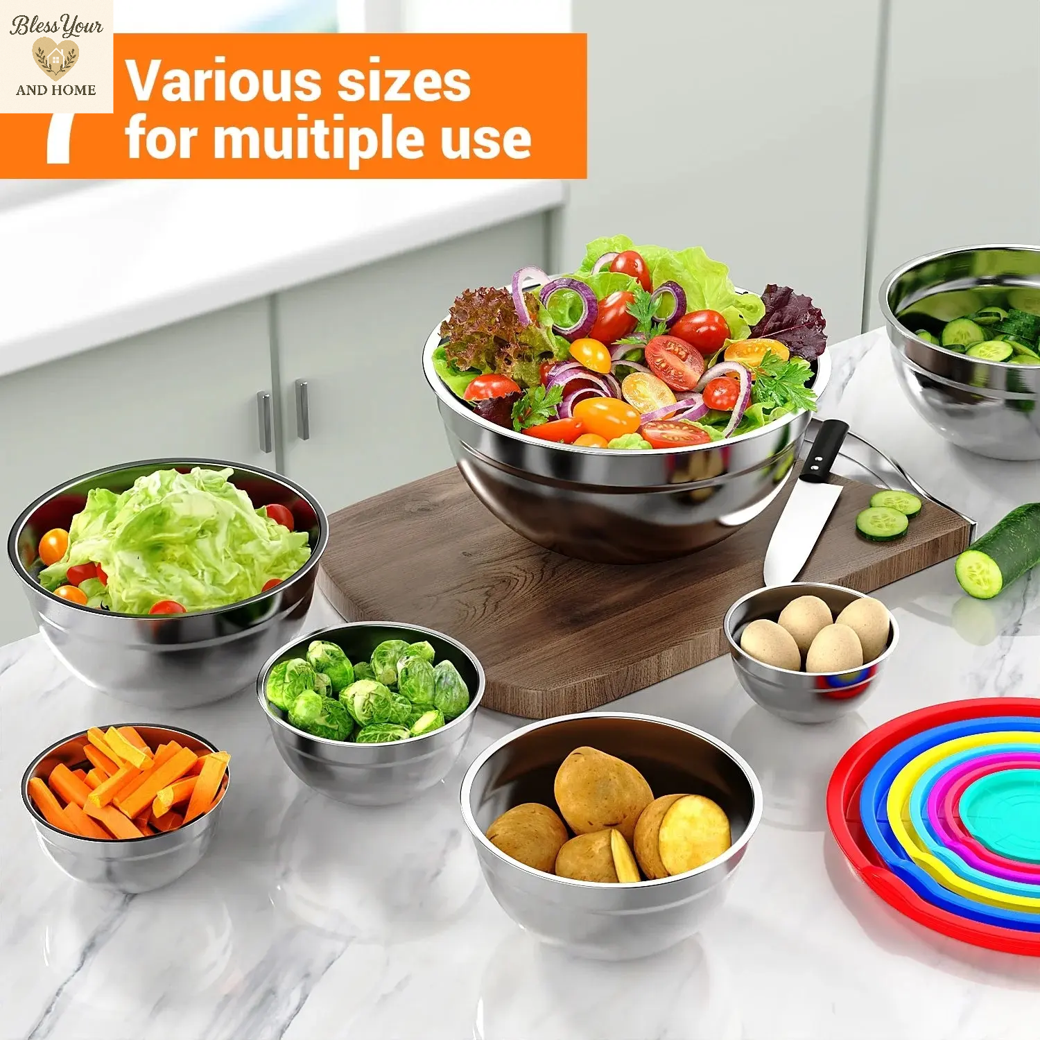 Elevate Your Culinary Experience with TINANA's 7-Pack Stainless Steel Mixing Bowls with Lids - Perfect for Every Kitchen Task!