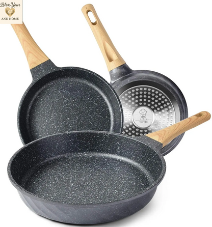 YIIFEEO Nonstick Frying Pan Set - Versatile Granite Skillet Cookware for Effortless Cooking (8", 9.5", & 11" Sizes) - Perfect Christmas Gift for Home Chefs