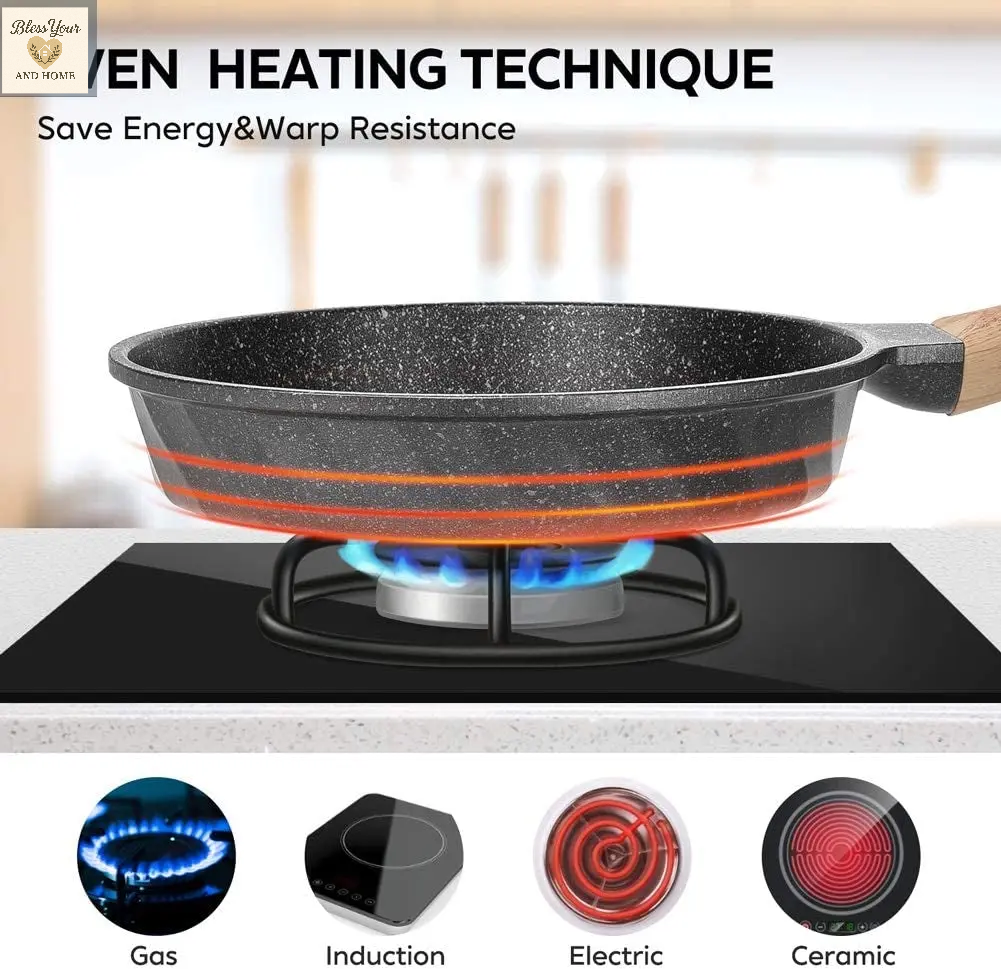 YIIFEEO Nonstick Frying Pan Set - Versatile Granite Skillet Cookware for Effortless Cooking (8", 9.5", & 11" Sizes) - Perfect Christmas Gift for Home Chefs