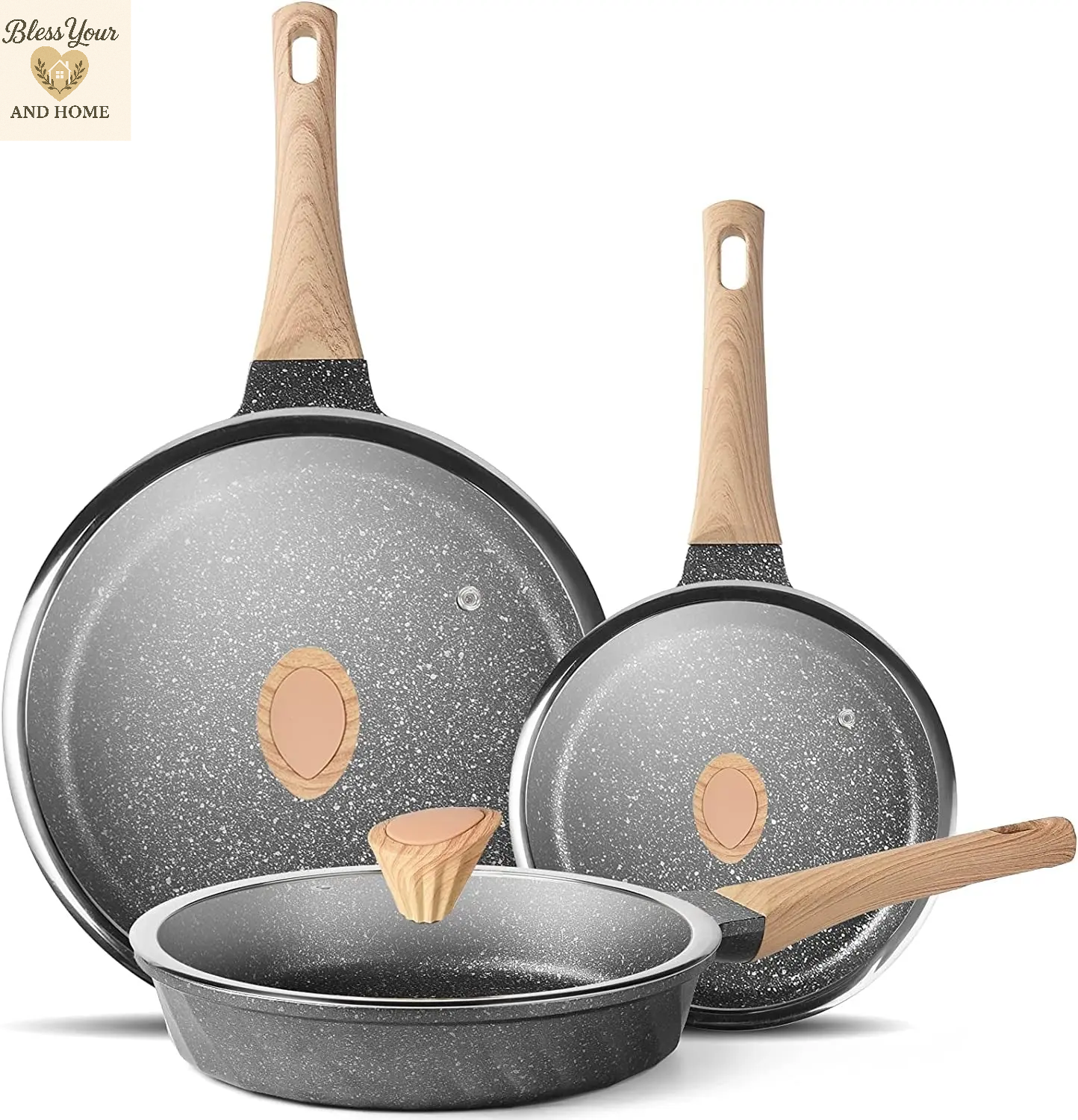 YIIFEEO Nonstick Frying Pan Set - Versatile Granite Skillet Cookware for Effortless Cooking (8", 9.5", & 11" Sizes) - Perfect Christmas Gift for Home Chefs