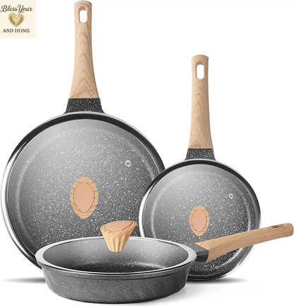 YIIFEEO Nonstick Frying Pan Set - Versatile Granite Skillet Cookware for Effortless Cooking (8", 9.5", & 11" Sizes) - Perfect Christmas Gift for Home Chefs