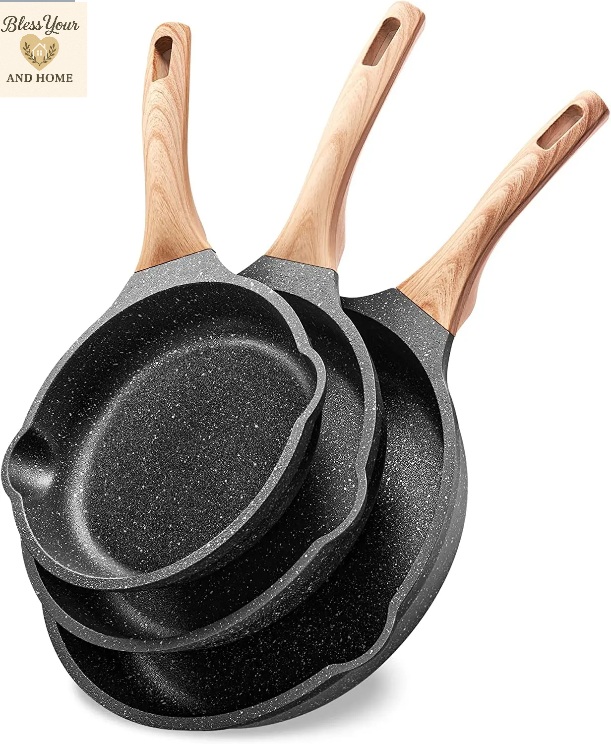 YIIFEEO Nonstick Frying Pan Set - Versatile Granite Skillet Cookware for Effortless Cooking (8", 9.5", & 11" Sizes) - Perfect Christmas Gift for Home Chefs