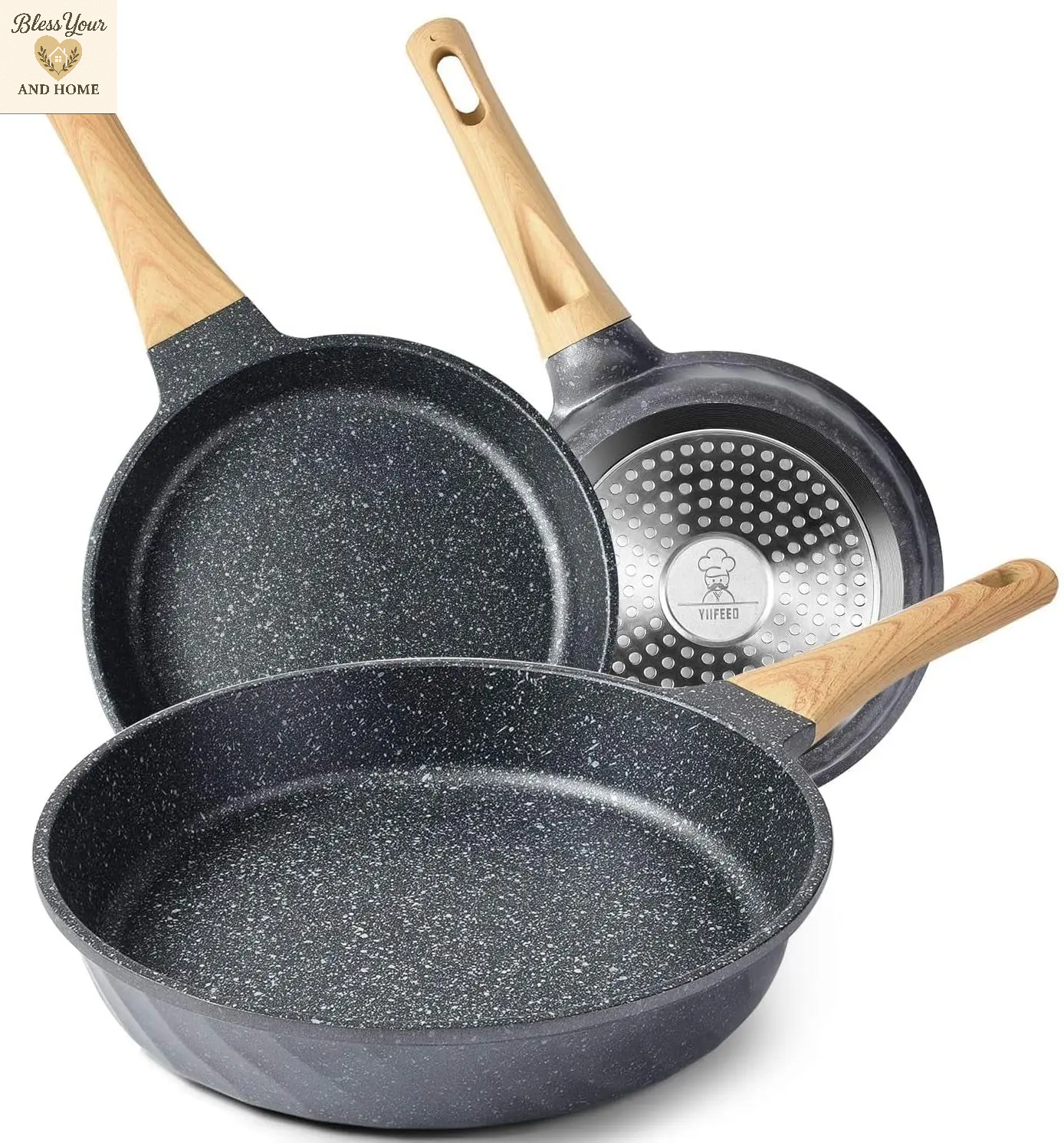 YIIFEEO Nonstick Frying Pan Set - Versatile Granite Skillet Cookware for Effortless Cooking (8", 9.5", & 11" Sizes) - Perfect Christmas Gift for Home Chefs