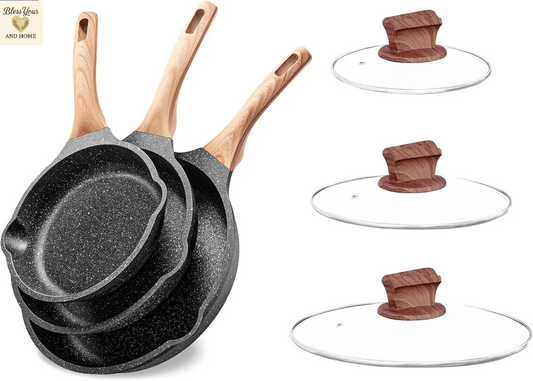 YIIFEEO Nonstick Frying Pan Set - Versatile Granite Skillet Cookware for Effortless Cooking (8", 9.5", & 11" Sizes) - Perfect Christmas Gift for Home Chefs