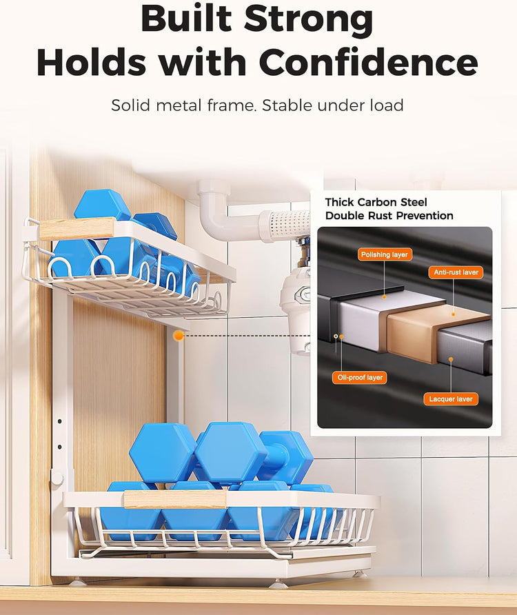 2-Pack 2-Tier Height Adjustable under Sink Organizer & Storage