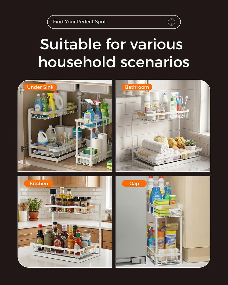 2-Pack 2-Tier Height Adjustable under Sink Organizer & Storage