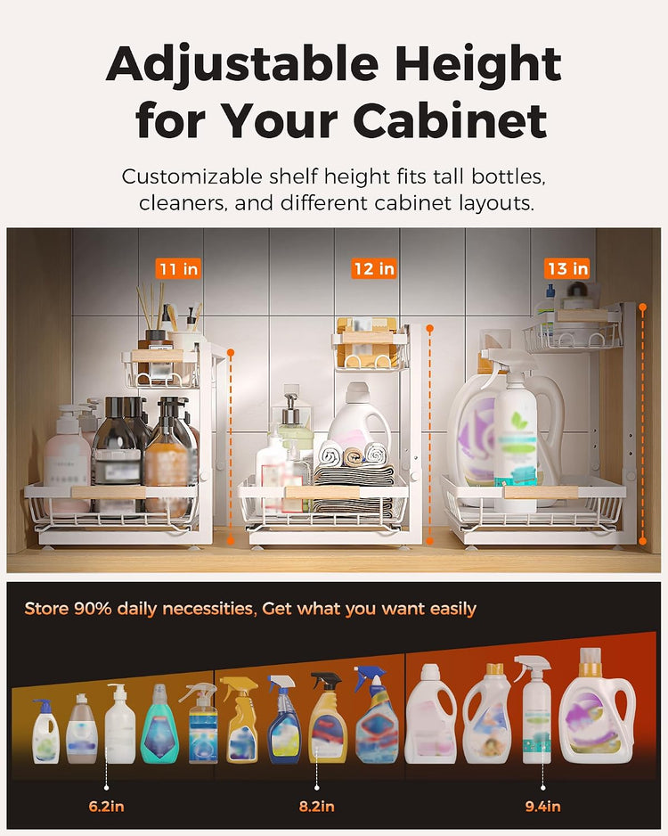 2-Pack 2-Tier Height Adjustable under Sink Organizer & Storage