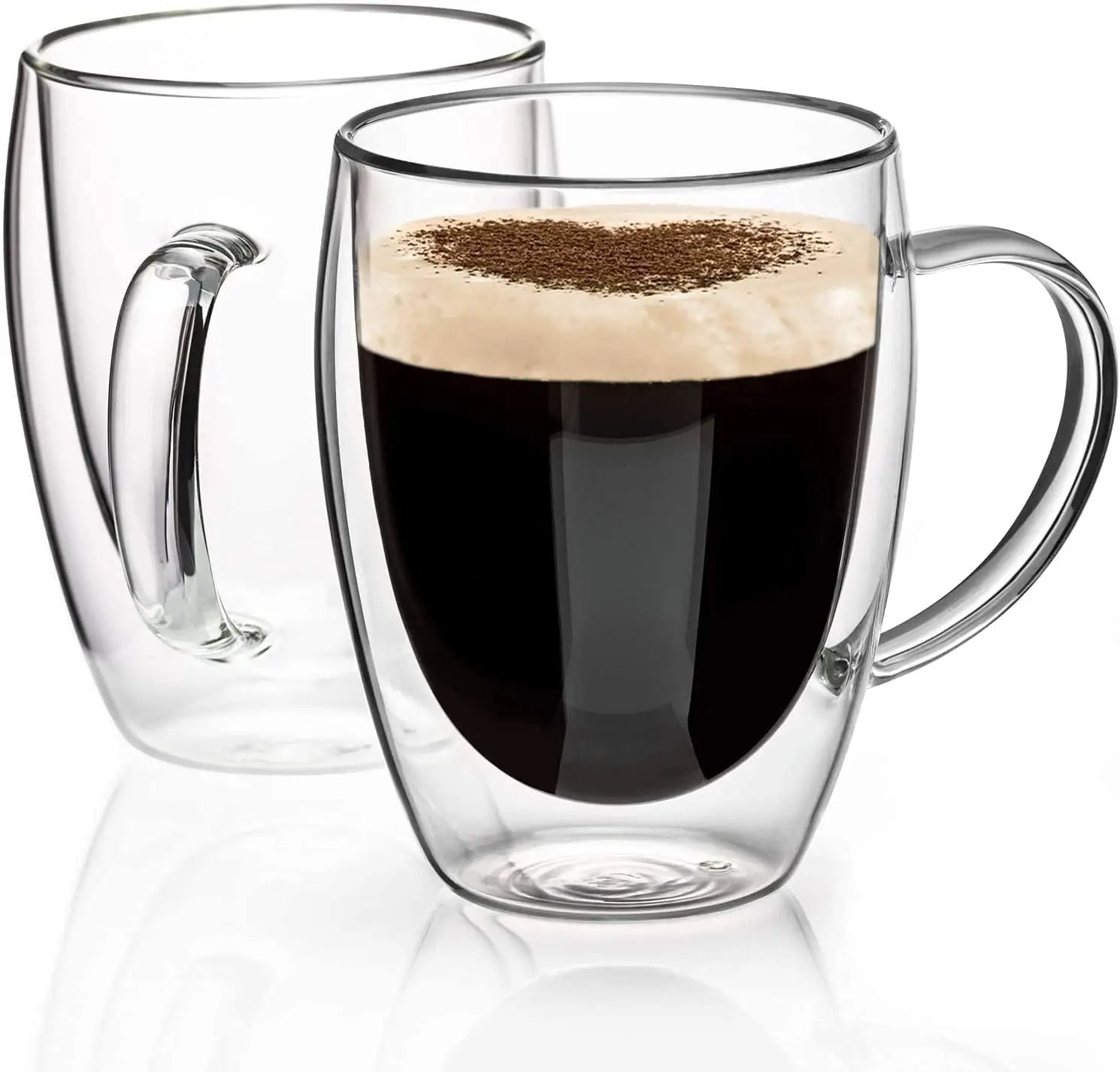 COMOOO Double Walled Glass Coffee Mugs Glass Mug with Handles Double Wall Cappuccino Cups, 12Oz of Set 4 Coffee Tea Mugs, Clear Glasses with Handle