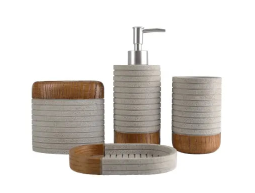 4-Piece Bathroom Accessory Set – Soap Dispenser, Toothbrush Holder, Tumbler & Tray, Modern Bathroom Set Bless Your Heart & Home
