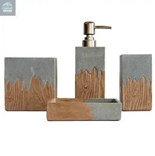 4-Piece Bathroom Accessory Set – Soap Dispenser, Toothbrush Holder, Tumbler & Tray, Modern Bathroom Set Bless Your Heart & Home