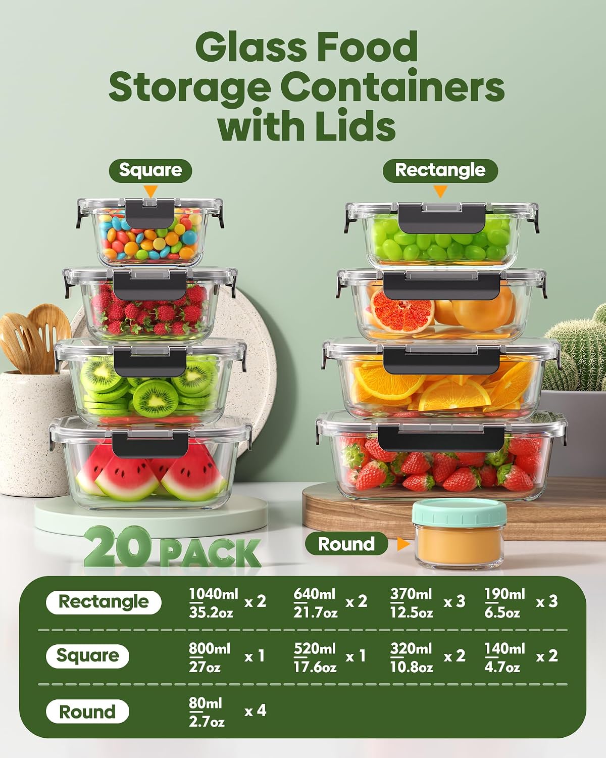 40 PCS Glass Food Storage Containers with Lids