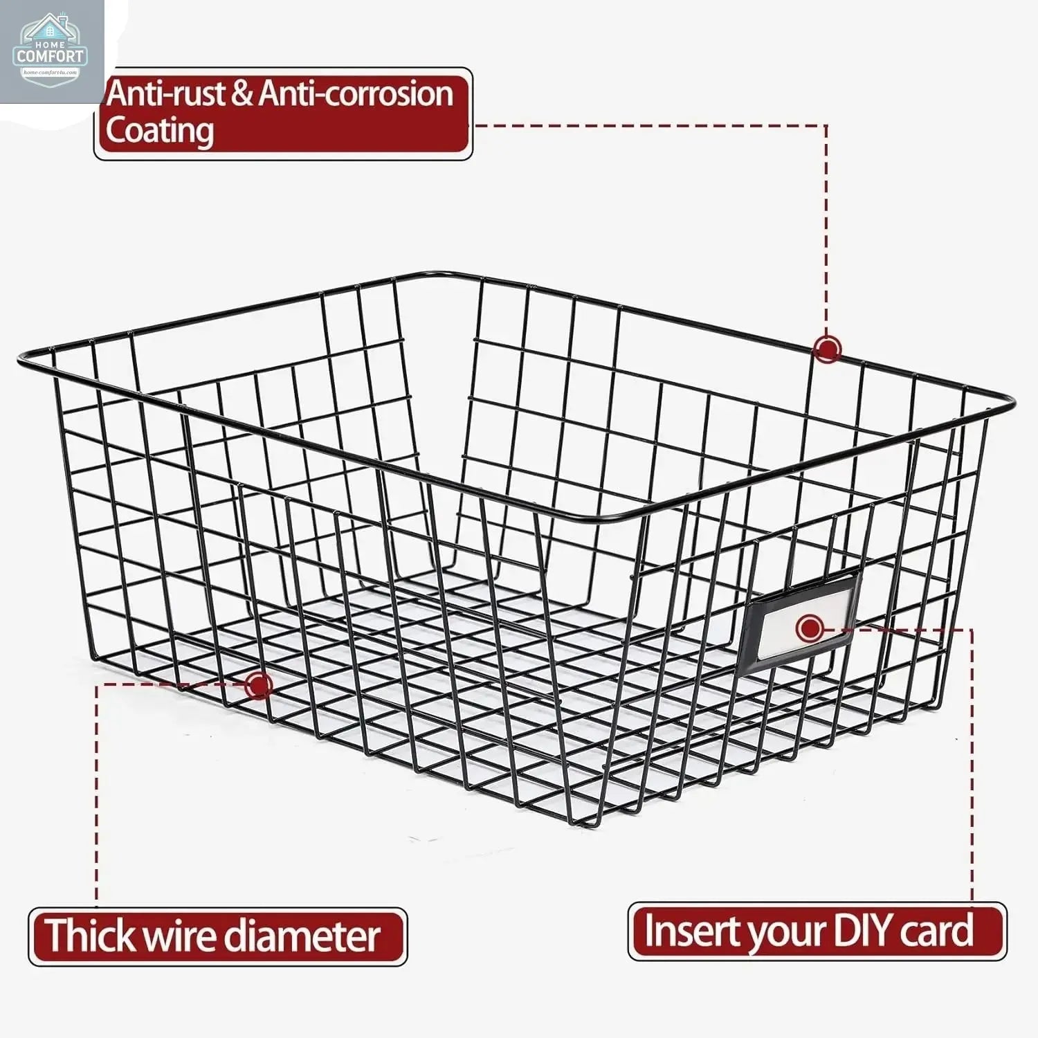close up of black metal wire basket showing durable grid design 