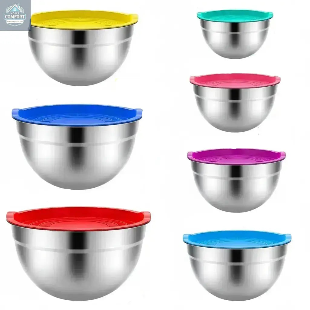  stainless steel mixing bowls size comparison chart showing multiple bowl capacities and dimensions
