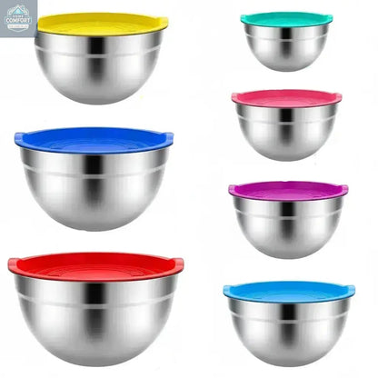  stainless steel mixing bowls size comparison chart showing multiple bowl capacities and dimensions
