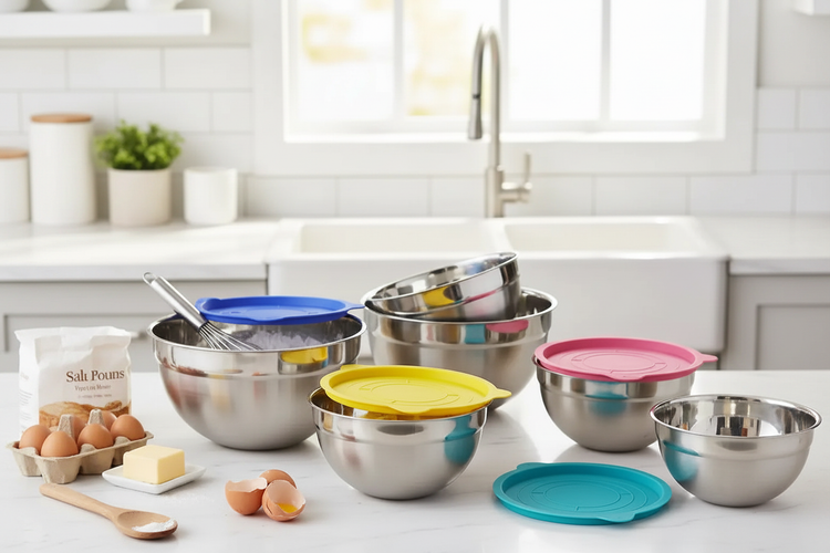 Mixing Bowls different sizes with lids.