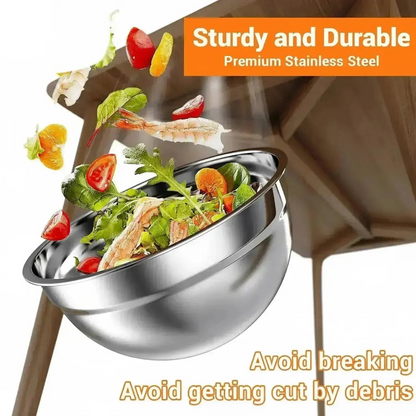 Durable stainless steel mixing bowl designed for kitchen food preparation and long term use

