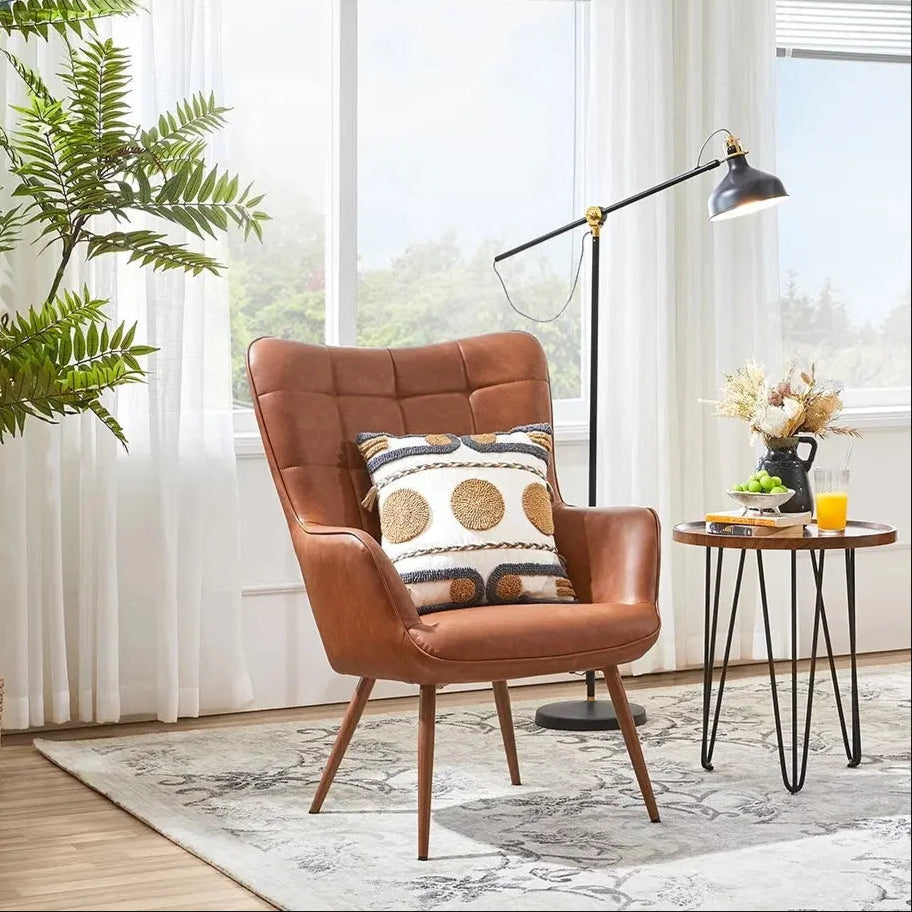 Alden Design Mid-Century Modern Faux Leather Wingback Accent Chair, Brown