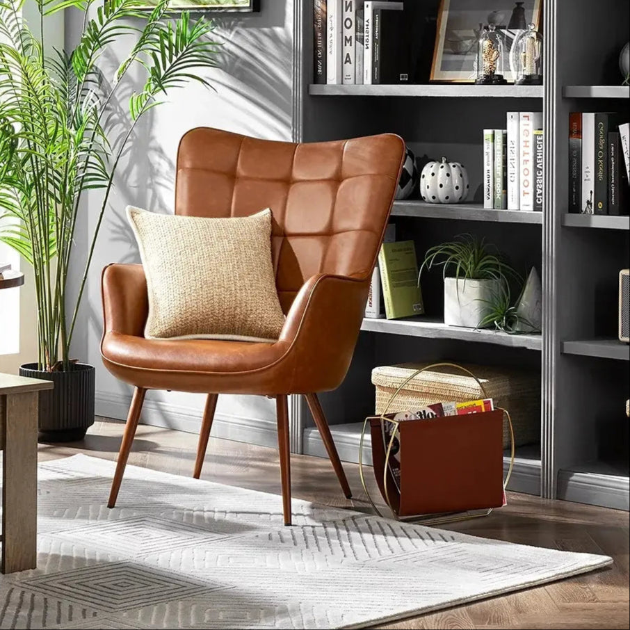 Alden Design Mid-Century Modern Faux Leather Wingback Accent Chair, Brown