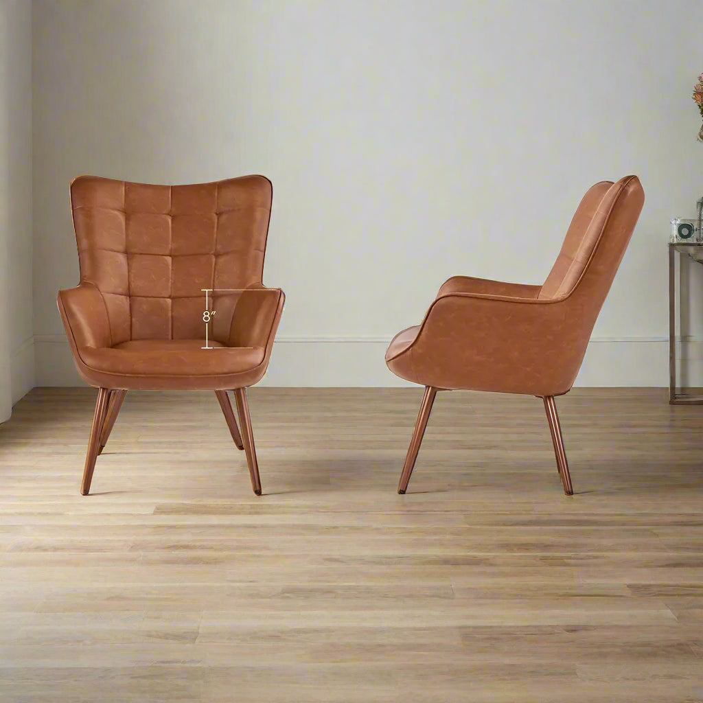 Alden Design Mid-Century Modern Faux Leather Wingback Accent Chair, Brown