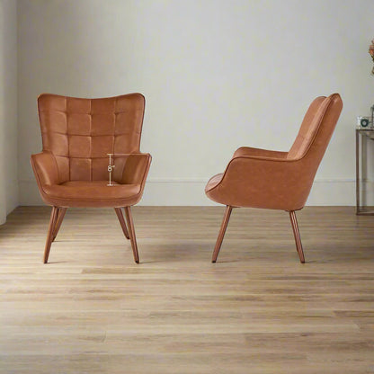 Alden Design Mid-Century Modern Faux Leather Wingback Accent Chair, Brown