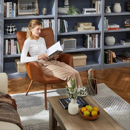 Alden Design Mid-Century Modern Faux Leather Wingback Accent Chair, Brown