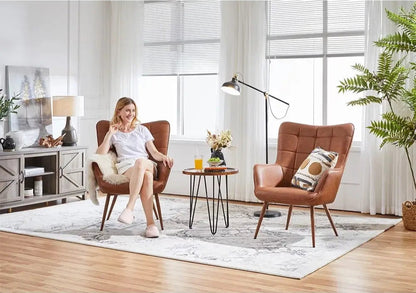 Alden Design Mid-Century Modern Faux Leather Wingback Accent Chair, Brown