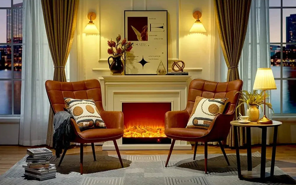 Alden Design Mid-Century Modern Faux Leather Wingback Accent Chair, Brown