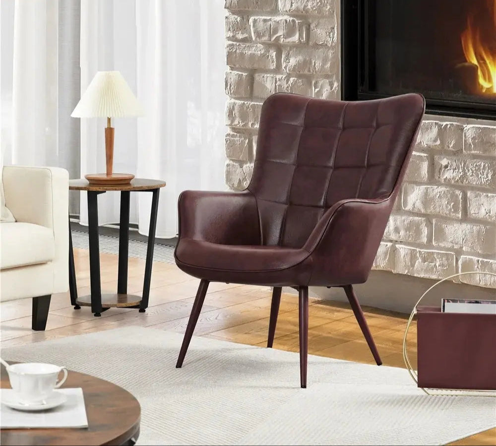 Alden Design Mid-Century Modern Faux Leather Wingback Accent Chair, Brown