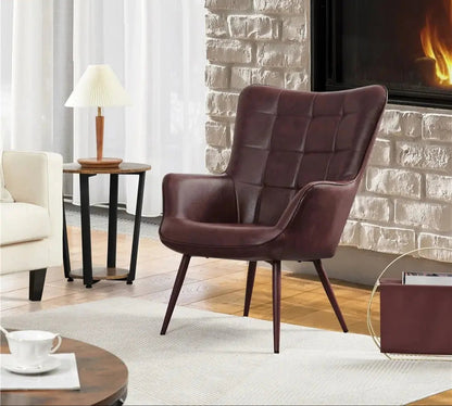 Alden Design Mid-Century Modern Faux Leather Wingback Accent Chair, Brown