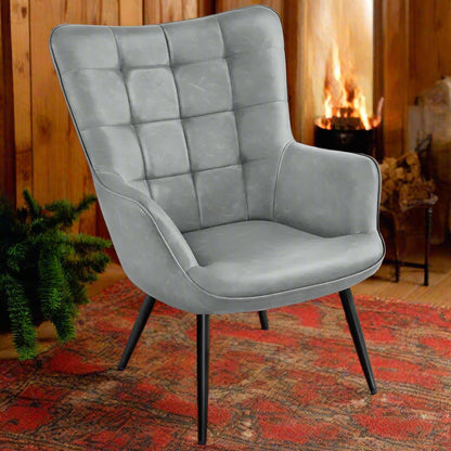 Alden Design Mid-Century Modern Faux Leather Wingback Accent Chair, Brown