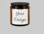 Amber Soy Candle with black lid and customizable label on a gray background