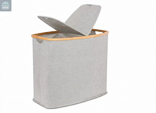 Bamboo Canvas Laundry Hamper with Lid