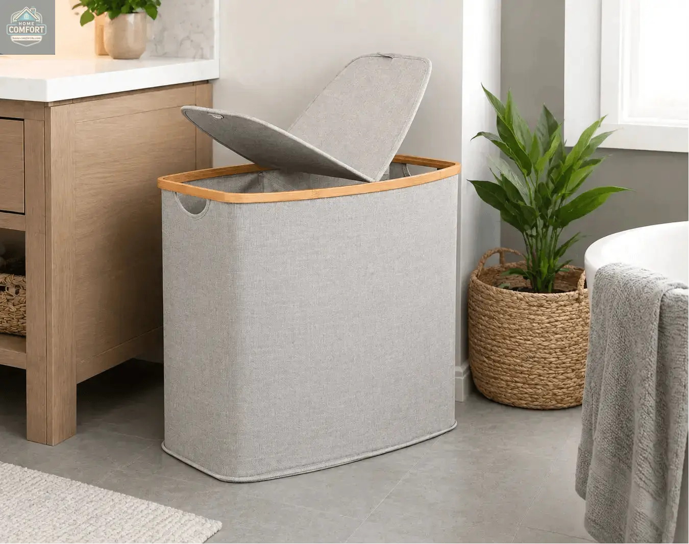 Bamboo Canvas Laundry Hamper with Lid