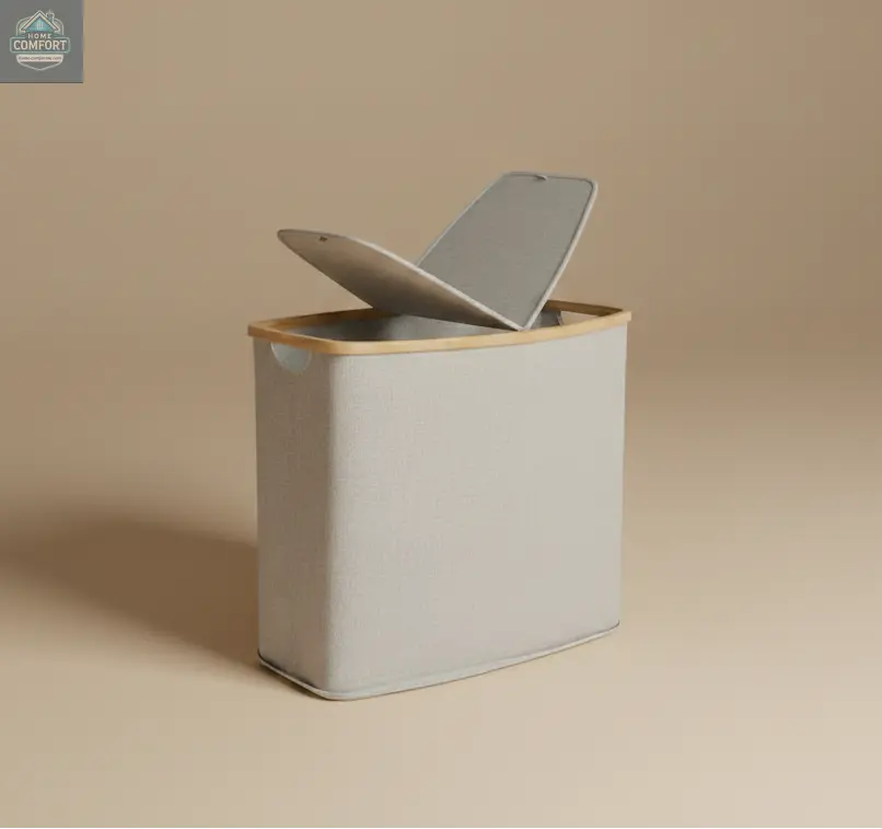 Bamboo Canvas Laundry Hamper with Lid