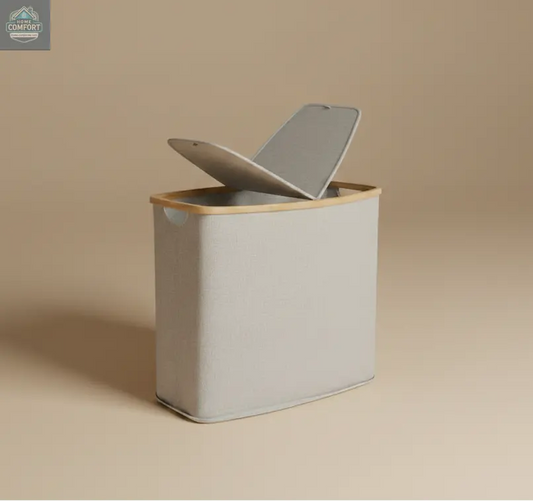 Bamboo Canvas Laundry Hamper with Lid