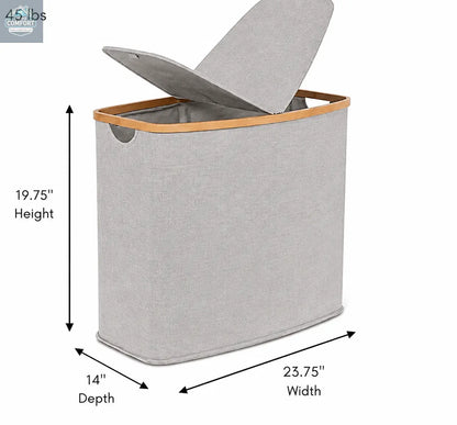 Bamboo Canvas Laundry Hamper with Lid
