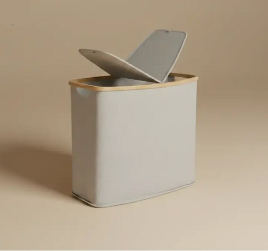 Bamboo Canvas Laundry Hamper with Lid