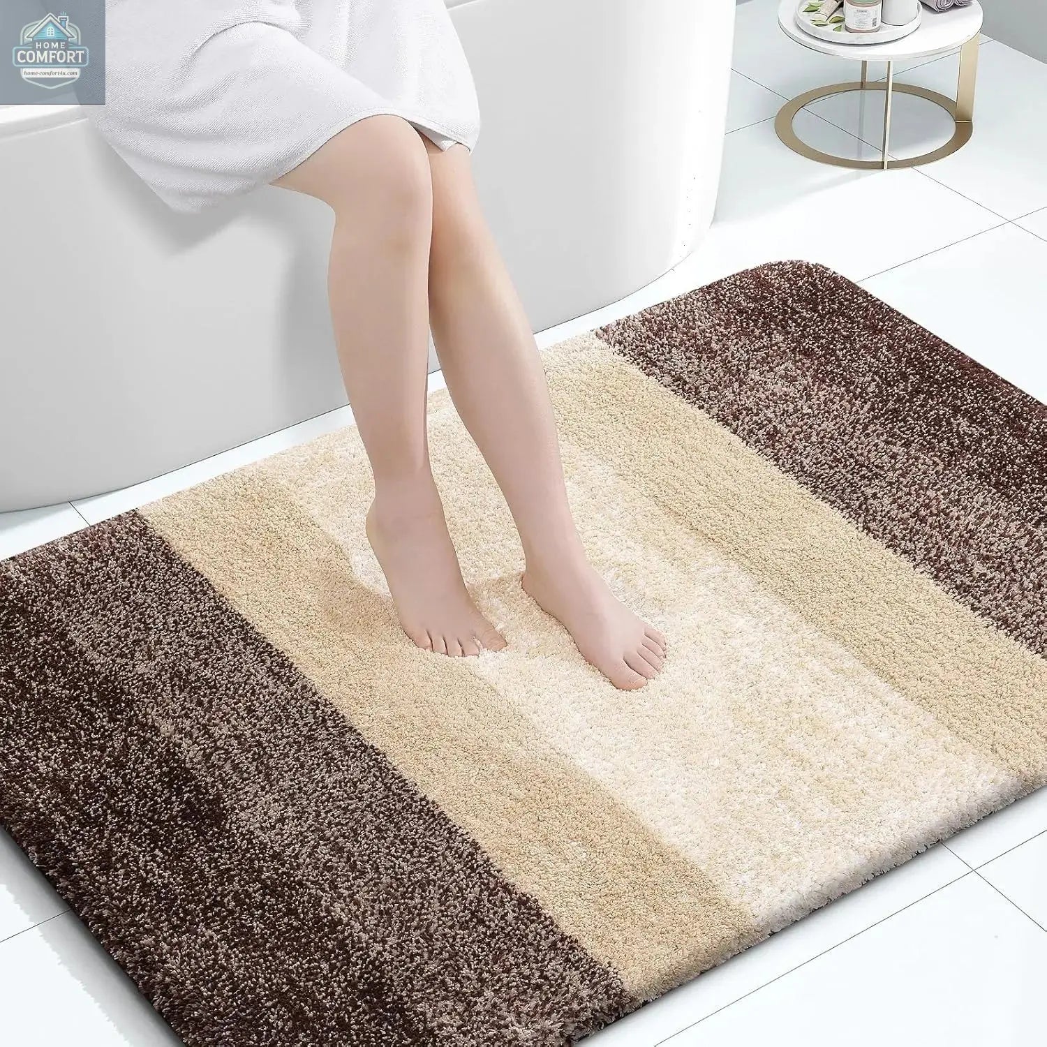 Brown extra soft microfiber bath mat with non slip backing and absorbent surface 47x32 inch