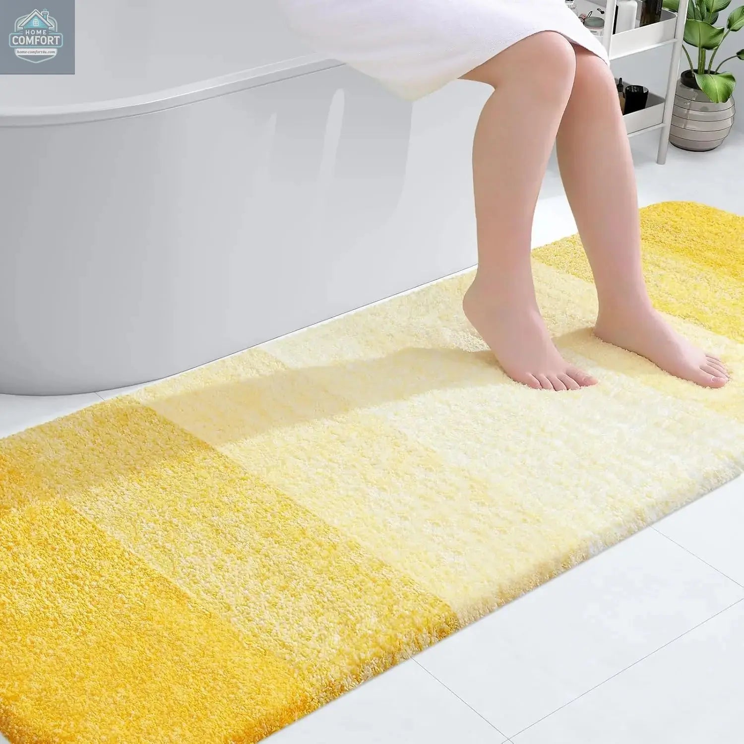Yellow extra soft microfiber bath mat with non slip backing and absorbent surface 70x24 inch