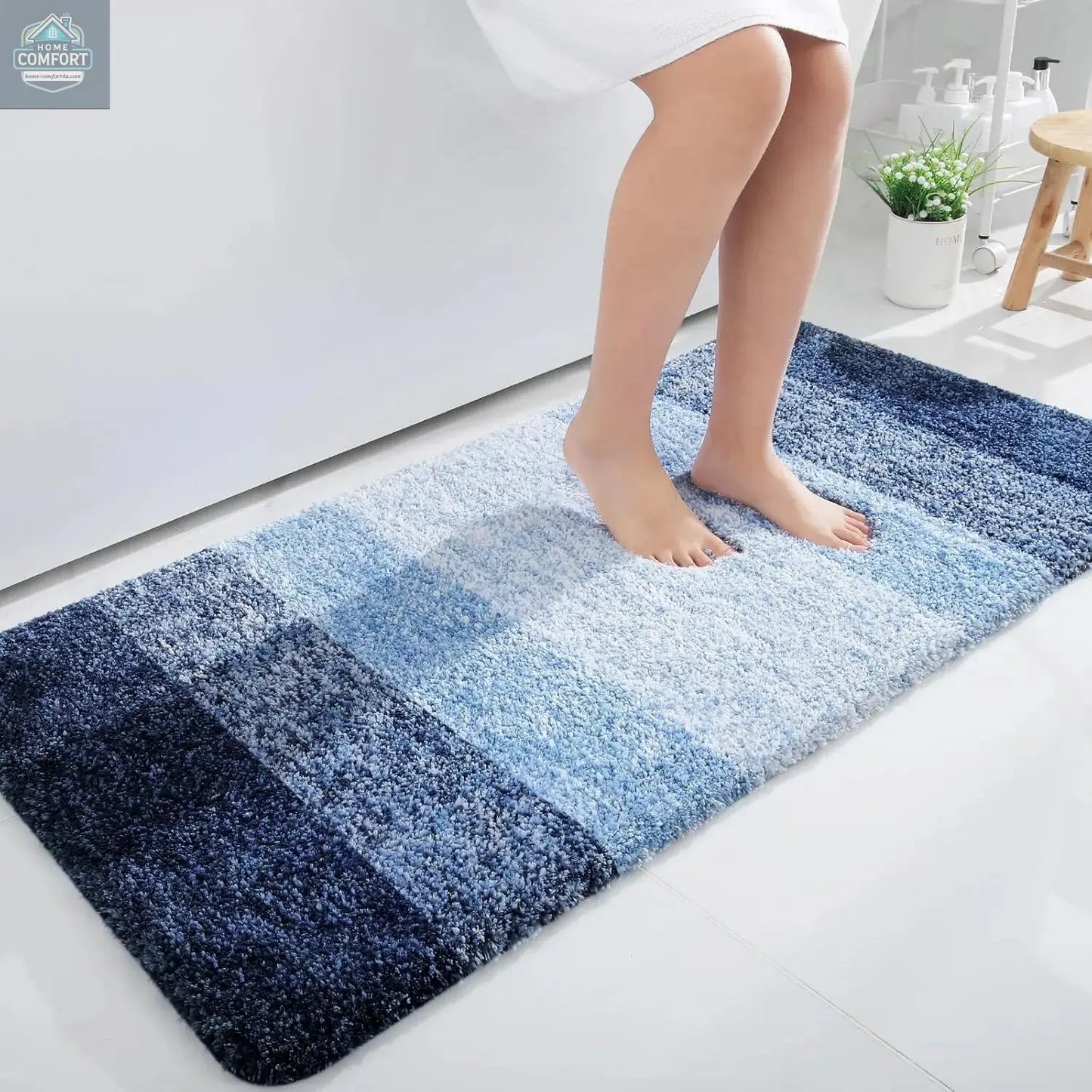 Navy  extra soft microfiber bath mat with non slip backing and absorbent surface 24x16 inch