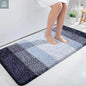 Navy blue extra soft microfiber bath mat with non slip backing and absorbent surface size 47x24 inch