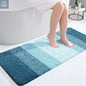 Peacock blue extra soft microfiber bath mat with non slip backing and absorbent surface size 47x20 inch