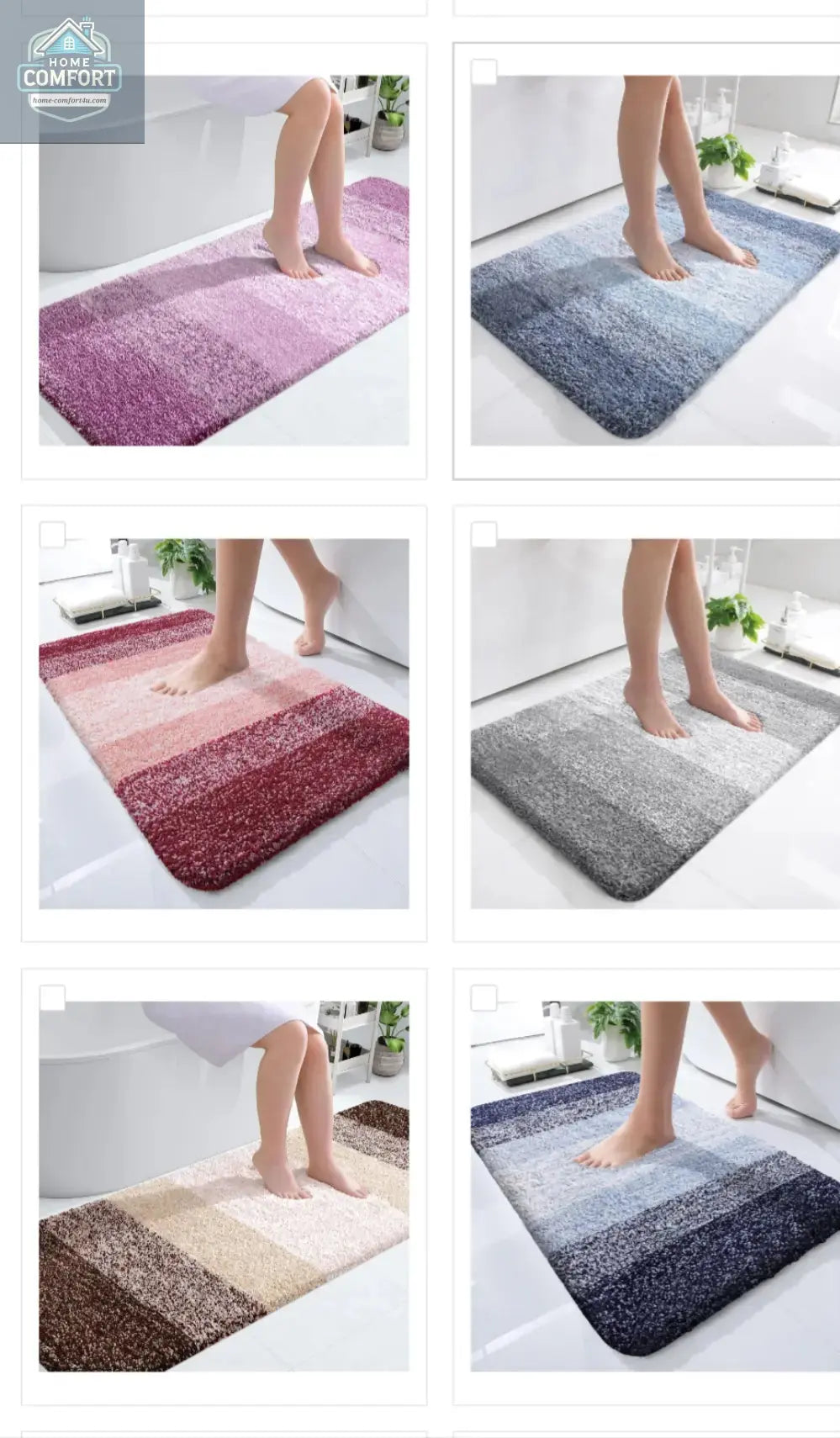 Extra soft microfiber bath mat shown in multiple color options for bathroom use